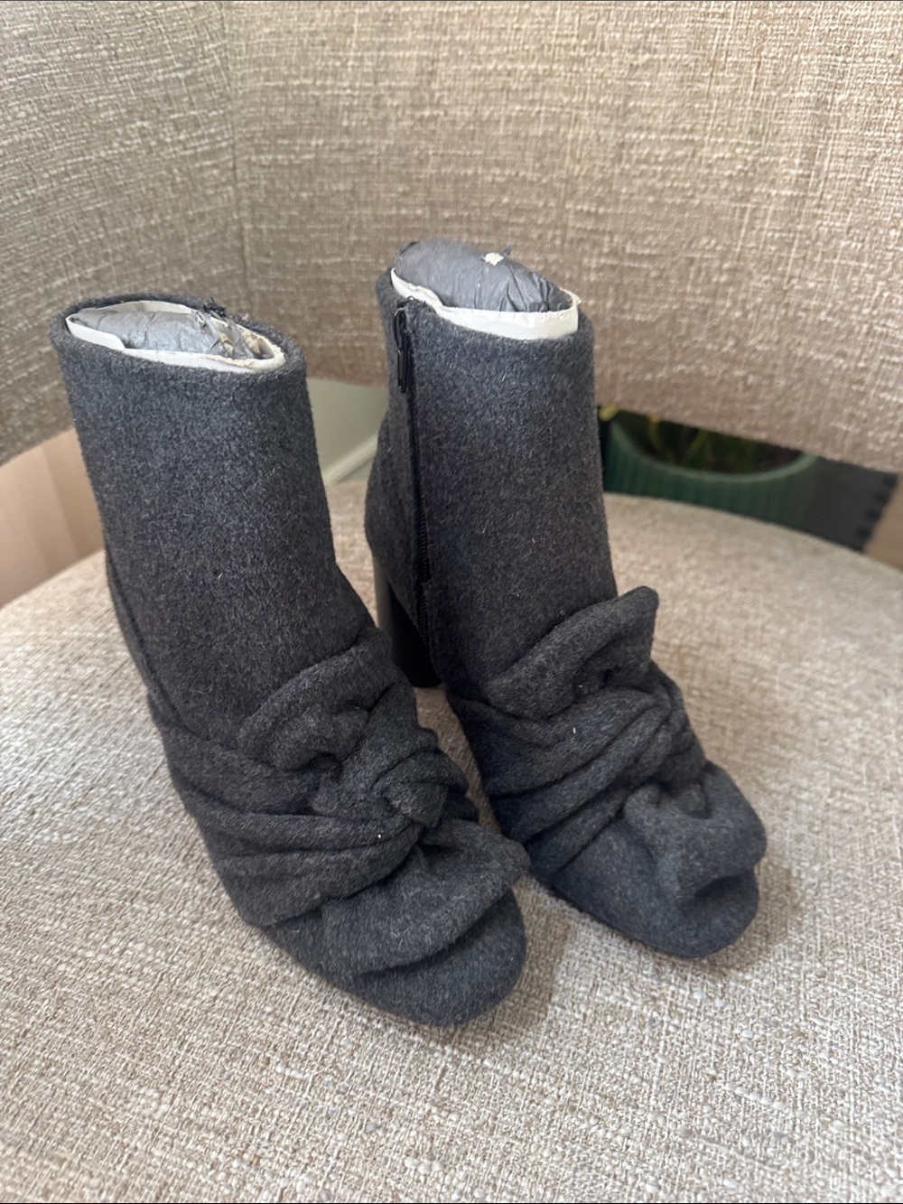 Zara Charcoal Knotted Wool-Feel Ankle Heeled Boots